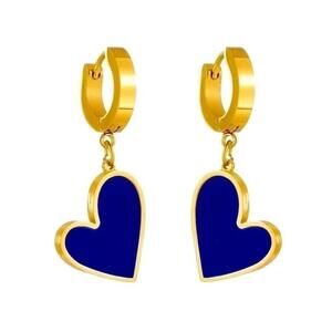 Blue heart dangle earrings - 18K gold plated